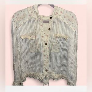 🌸POL embellished, feminine ditsy floral, button up hoodie size LARGE #boho